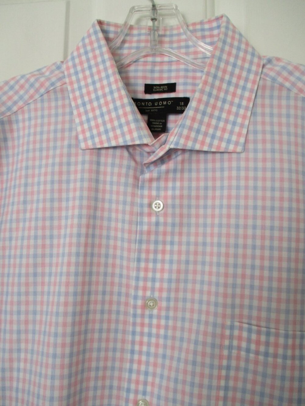 Pronto Uomo Mens L/S Pink & Blue Cotton Spread Collar Dress Shirt - Size 18/32*